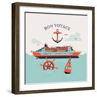 Beautiful Four Colored 'Bon Voyage' Printable Poster or Web Banner Template with Cruise Transatlant-Mascha Tace-Framed Art Print