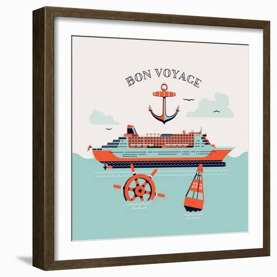 Beautiful Four Colored 'Bon Voyage' Printable Poster or Web Banner Template with Cruise Transatlant-Mascha Tace-Framed Art Print