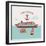 Beautiful Four Colored 'Bon Voyage' Printable Poster or Web Banner Template with Cruise Transatlant-Mascha Tace-Framed Art Print