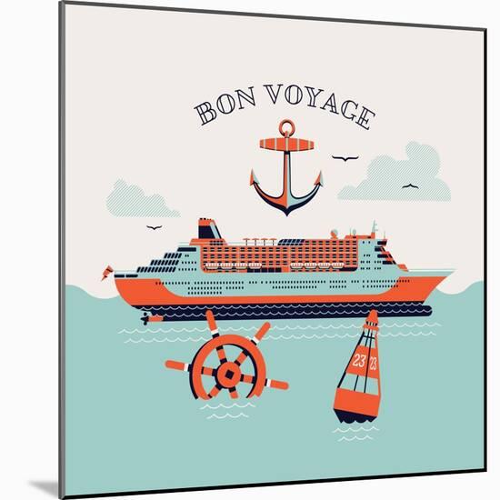 Beautiful Four Colored 'Bon Voyage' Printable Poster or Web Banner Template with Cruise Transatlant-Mascha Tace-Mounted Art Print