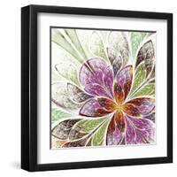 Beautiful Fractal Flower in Beige, Green and Violet-velirina-Framed Art Print