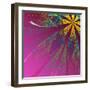 Beautiful Fractal Flower in Green and Yellow on Violet Background-velirina-Framed Art Print