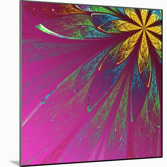 Beautiful Fractal Flower in Green and Yellow on Violet Background-velirina-Mounted Art Print