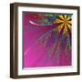 Beautiful Fractal Flower in Green and Yellow on Violet Background-velirina-Framed Art Print