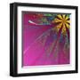 Beautiful Fractal Flower in Green and Yellow on Violet Background-velirina-Framed Art Print