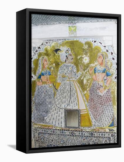 Beautiful Frescoes on Walls of the Juna Mahal Fort, Dungarpur, Rajasthan State, India-R H Productions-Framed Stretched Canvas