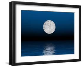 Beautiful Full Moon Against a Deep Blue Sky over the Ocean-null-Framed Art Print