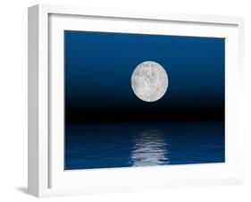 Beautiful Full Moon Against a Deep Blue Sky over the Ocean-null-Framed Art Print