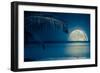 Beautiful Full Moon Reflected on the Calm Water of a Tropical Beach (Toned in Blue)-Kamira-Framed Photographic Print