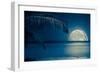 Beautiful Full Moon Reflected on the Calm Water of a Tropical Beach (Toned in Blue)-Kamira-Framed Photographic Print