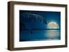 Beautiful Full Moon Reflected on the Calm Water of a Tropical Beach (Toned in Blue)-Kamira-Framed Photographic Print