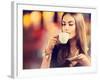 Beautiful Girl Drinking Tea or Coffee in Café-Subbotina Anna-Framed Photographic Print