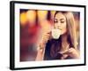 Beautiful Girl Drinking Tea or Coffee in Café-Subbotina Anna-Framed Photographic Print