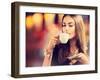 Beautiful Girl Drinking Tea or Coffee in Café-Subbotina Anna-Framed Photographic Print