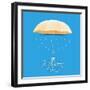 Beautiful Glossy Golden Umbrella on Raindrops Decorated Blue Background for Happy Monsoon Season.-Allies Interactive-Framed Art Print