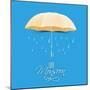 Beautiful Glossy Golden Umbrella on Raindrops Decorated Blue Background for Happy Monsoon Season.-Allies Interactive-Mounted Art Print