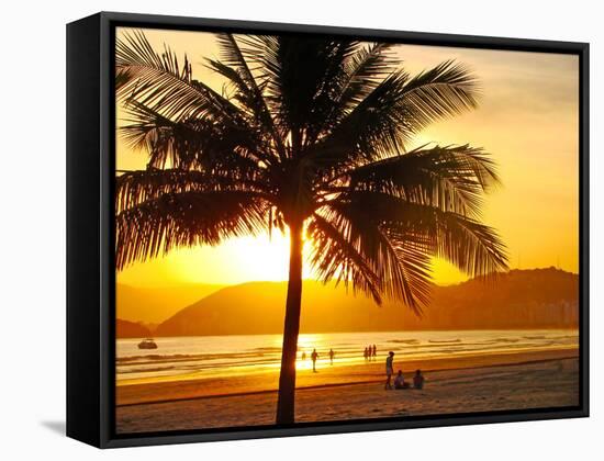 Beautiful Golden Sunset On The Beach Of The City Of Santos In Brazil-fabio fersa-Framed Stretched Canvas