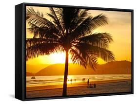 Beautiful Golden Sunset On The Beach Of The City Of Santos In Brazil-fabio fersa-Framed Stretched Canvas