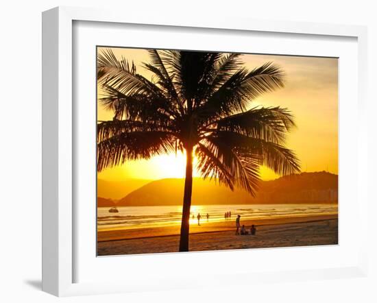 Beautiful Golden Sunset On The Beach Of The City Of Santos In Brazil-fabio fersa-Framed Photographic Print