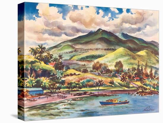 Beautiful Hana on the Island of Maui, Hawaii - Vintage United Air Lines Travel Poster, 1950s-Joseph Fehér-Stretched Canvas