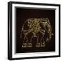 Beautiful Hand-Drawn Tribal Style Elephant. Golden Design with Boho Mandala Patterns, Ornaments. Et-Gorbash Varvara-Framed Art Print