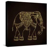 Beautiful Hand-Drawn Tribal Style Elephant. Golden Design with Boho Mandala Patterns, Ornaments. Et-Gorbash Varvara-Stretched Canvas