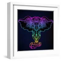 Beautiful Hand-Drawn Tribal Style Elephant. Tattoo Design, Boho Mandala Patterns. Ethnic Background-Gorbash Varvara-Framed Art Print