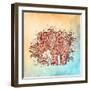 Beautiful Hand-Painted Elephant with Floral Ornament-Vensk-Framed Art Print