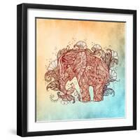 Beautiful Hand-Painted Elephant with Floral Ornament-Vensk-Framed Art Print