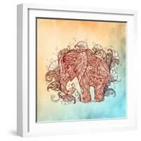 Beautiful Hand-Painted Elephant with Floral Ornament-Vensk-Framed Art Print