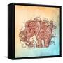 Beautiful Hand-Painted Elephant with Floral Ornament-Vensk-Framed Stretched Canvas