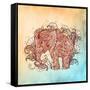 Beautiful Hand-Painted Elephant with Floral Ornament-Vensk-Framed Stretched Canvas