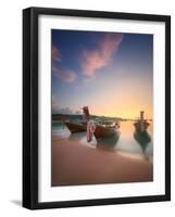 Beautiful Image of Sunrise with Colorful Sky and Longtail Boat on the Sea Tropical Beach. Thailand-Hanna Slavinska-Framed Photographic Print