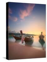 Beautiful Image of Sunrise with Colorful Sky and Longtail Boat on the Sea Tropical Beach. Thailand-Hanna Slavinska-Stretched Canvas