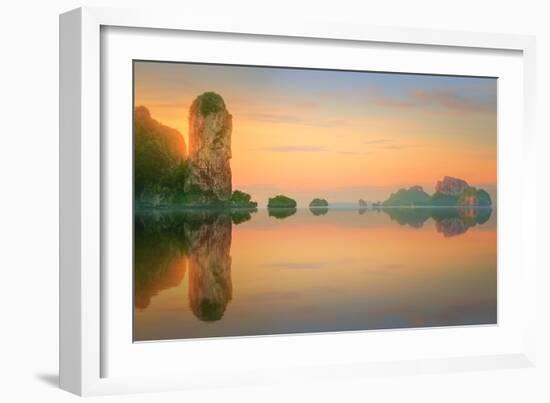 Beautiful Image of Sunset with Colorful Sky and Longtail Boat on the Sea Tropical Beach. Thailand-Hanna Slavinska-Framed Photographic Print