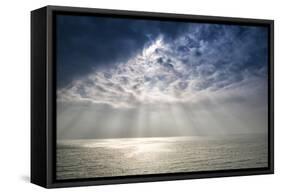 Beautiful Inspirational Sun Beams over Ocean on Cloudy Day-Veneratio-Framed Stretched Canvas