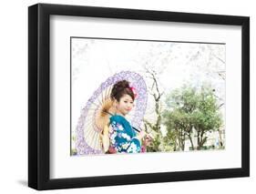 Beautiful Japanese Kimono Woman-yo-ichi-Framed Photographic Print