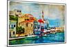 Beautiful Kastelorizo Bay (Greece, Dodecanes) - Artwork In Painting Style-null-Mounted Poster