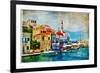 Beautiful Kastelorizo Bay (Greece, Dodecanes) - Artwork In Painting Style-Maugli-l-Framed Art Print