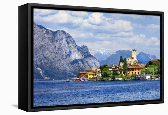 Beautiful Lago Di Garda, North of Italy. View with Castle in Malcesine-Maugli-l-Framed Stretched Canvas