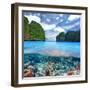 Beautiful Lagoon with Coral Reef Bottom Underwater and above Water Split View-haveseen-Framed Photographic Print