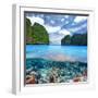 Beautiful Lagoon with Coral Reef Bottom Underwater and above Water Split View-haveseen-Framed Photographic Print