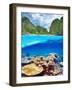 Beautiful Lagoon with Coral Reef Bottom Underwater and above Water Split View-haveseen-Framed Photographic Print