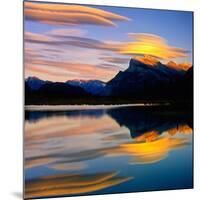 Beautiful Lenticular Clouds Drift over Fisrt Vermillion Lake to Rest onTop of Mt Rundle-Joao Maia-Mounted Photographic Print