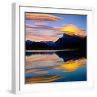 Beautiful Lenticular Clouds Drift over Fisrt Vermillion Lake to Rest onTop of Mt Rundle-Joao Maia-Framed Photographic Print