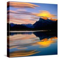 Beautiful Lenticular Clouds Drift over Fisrt Vermillion Lake to Rest onTop of Mt Rundle-Joao Maia-Stretched Canvas