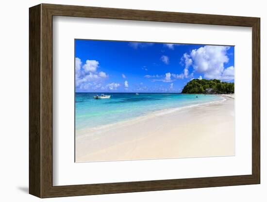 Beautiful Long Bay Beach, boat, turquoise sea, white sand, Antigua-Eleanor Scriven-Framed Photographic Print