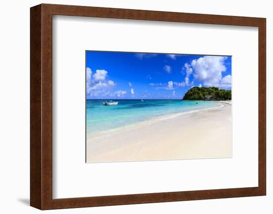 Beautiful Long Bay Beach, boat, turquoise sea, white sand, Antigua-Eleanor Scriven-Framed Photographic Print