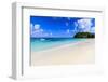 Beautiful Long Bay Beach, boat, turquoise sea, white sand, Antigua-Eleanor Scriven-Framed Photographic Print