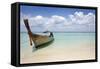 Beautiful Longtail Boat on the Sand Seashore-Alexander Yakovlev-Framed Stretched Canvas